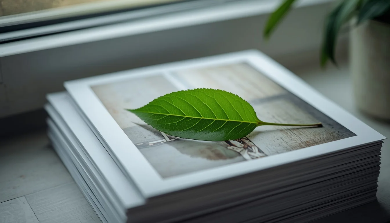 Illustration : une feuille verte superposée à une image, symbolisant l'écoconception web appliquée aux visuels d'une boutique en ligne